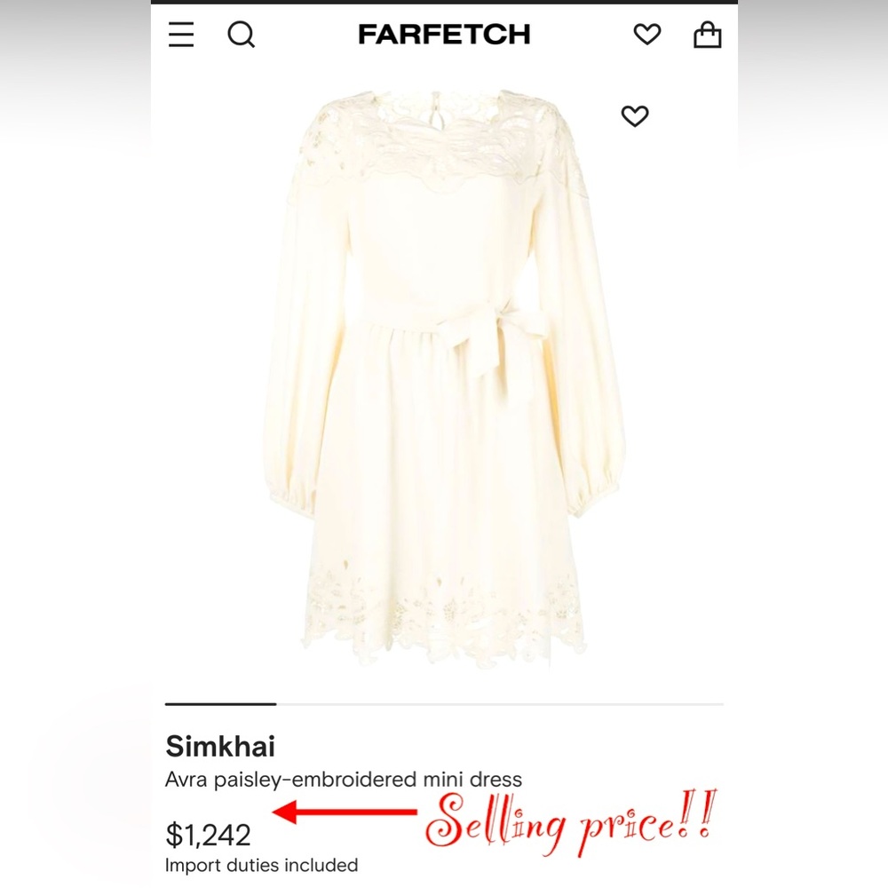 NWT๐#172-Jonathan Simkhai, Avra paisley-embroidered trim belted mini dress S 6 - Picture 7 of 13
